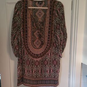 Tolani Anthropologie 100% Silk Multicolor Patterned Tunic Size Large